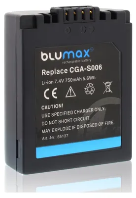 Produktbild von Blumax Akku | für Panasonic CGA-S006 Digitalkamera | Kapazität 750mAh |Spannung 7,2Volt | Video- und Kamerazubehör