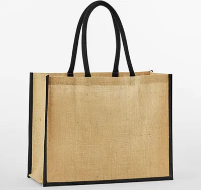 Immagine prodotto di Westford Mill W470 | Natural Starched Jute Classic Shopping Bag - Colore: Natural/Black - Dimensioni: 42 x 33 x 19 cm