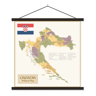Obrázek produktu pro MuchoWow® Textilní plakát - Politická mapa Chorvatska - 120x120cm - S černými lamelami