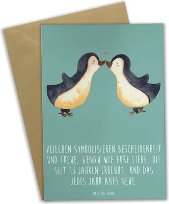 Produktbild von Mr. & Mrs. Panda Klappkarte 13. Hochzeitstag Veilchenhochzeit - Meeresbrise - Geschenk, Heiraten, Heirat, dankeskarten, Ehejubiläum, Geschenke, glückwunschkarten, Ehemann