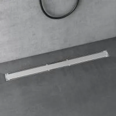 Image de doporro Caniveau de Douche Italienne Extra Plate Chromé en Inox 90 cm Drain de Sol à Carreler avec Siphon et Filtre KE110