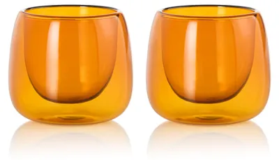 Windlichtset 2er-Pack mundgeblasenes Glas orange 7,6x6,8 cm