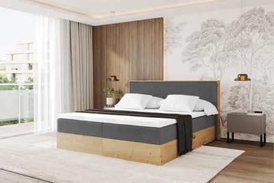 Produktbild von ALTDECOR BOXSPRINGBETT mit 2xBettkasten und Lattenrost, Topper, Boxbett, Polsterbett mit Bettkasten mit Stauraum und Kopftei mit Matratze H4 - LOLLI9 200x200 Dunkelgrau