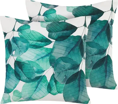 Produktbild von BELIANI Gartenkissen 2er Set türkisblau-weiß 45 x 45 cm aus Polyester mit Blättermotiv Quadratisch Garten/ Balkon /Terrasse modernes Design