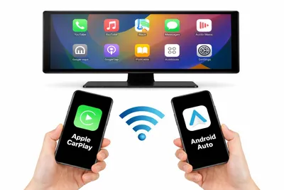 Zdjęcie produktu dla FARROT ekran samochodowy 10.26" CarPlay Android Auto Bluetooth WiFi GPS, IPS dotykowy wyświetlacz, 2× uchwyt