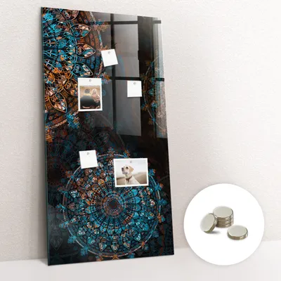 Obrázok produktu pre Magnetická tabuľa na stenu - Memo Tabuľa Sklenená - vrátane 5 magnetov - 60x120 cm - Dekoratívna mandala