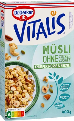 Produktbild von Oetker Vitalis ohne Zuckerzusatz Knusper Nüsse und Kerne 400g