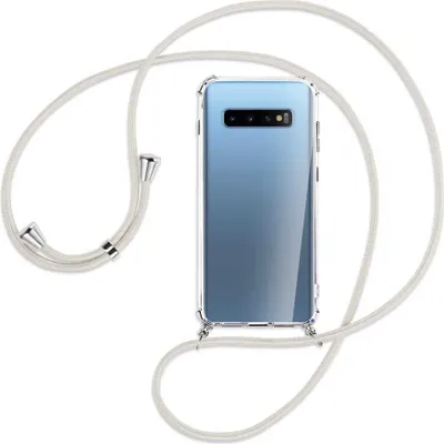 Produktbild von Handykette Backcover-Schutzhülle mit Band (Metall silberfarben) für Samsung Galaxy S10+ / S10 Plus - broken white