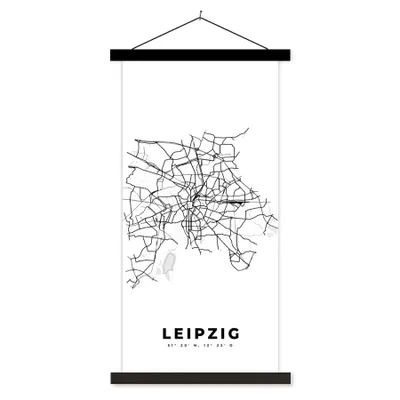 Produktbild von MuchoWow® Textilposter Deutschland - Leipzig - Stadtplan - Schwarz-weiß - Karte 90x180 cm mit schwarzem Rahmen - Dekoration Wohnzimmer