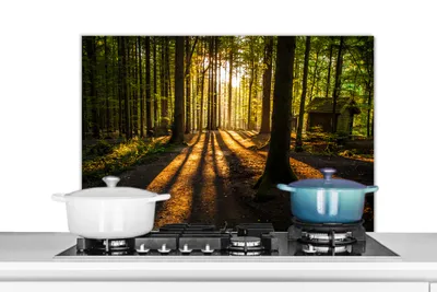 Obrázok produktu pre MuchoWow® Splashback Kuchyňa - Kuchynský backsplash - Ochrana steny pre sporák a drez Slnko - Stromy - Les - Krajina - Príroda 90x60cm Alu-Dibond