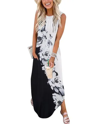 Immagine prodotto di Solidchoice - Abito lungo bohémien con scollo a V e stampa floreale, per donna