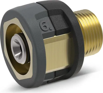 A close-up studio shot of a Kärcher adapter.