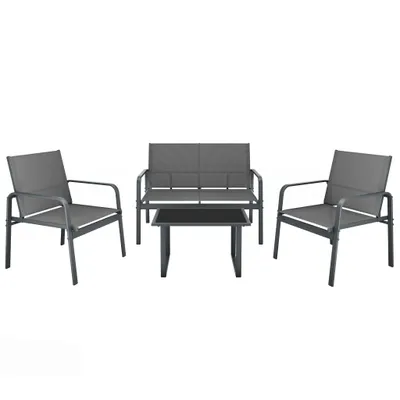 Image de Ensemble de meubles de jardin Mondeer 4 pièces, salon avec accoudoirs et table en verre, résistant aux intempéries pour balcon ou terrasse, gris
