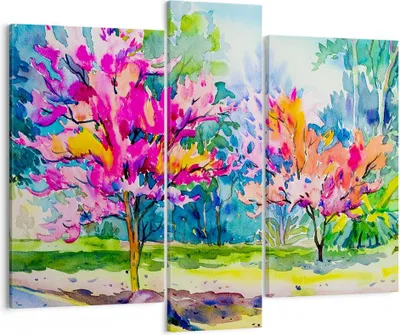Produktbild von Bild auf Leinwand - Leinwandbild - Bäume Mehrfarbig Natur Frühling - 95x80cm - Wand Bild - Wanddeko - Leinwanddruck - Bilder - Kunstdruck - Wanddekoration - Leinwand bilder - Wandkunst - CB95x80-2941