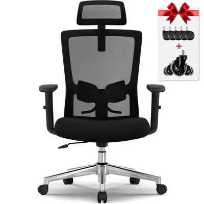 Image de Chaise de bureau ergonomique Aiibot, chaise de bureau avec appui-tête réglable, accoudoirs, soutien lombaire, fauteuil de direction, chaise pivotante, chaise de bureau supportant jusqu'à 150 kg