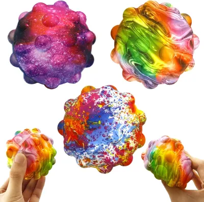 Immagine prodotto di Confezione con 3 palline antistress - Palline antistress - Palline morbide - Palline "pop it" - Palline antistress a forma di palla da calcio per bambini