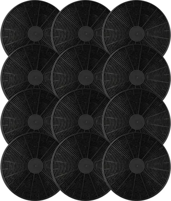 A collection of circular charcoal filters arranged in a grid.