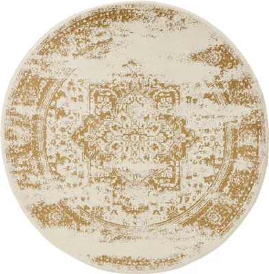 Produktbild von benuta Vintage Teppich Wohnzimmer Suki Creme/Gelb ø 120 cm rund Wohnzimmerteppich Schlafzimmer weich orientalisch