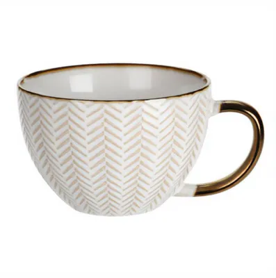 Produktbild von Großer Becher für Kaffee oder Tee mit Untertasse, Steingut, 460 ml