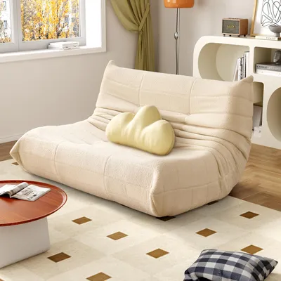 Produktbild von MODFU Schlafsofas Klassische Sessel Lazy Sofa mit Rückenlehne und Fußstütze, Doppelsofa Indoor-Sitzkissen faltbarer Meditationsstuhl für Wohnzimmer- Teddysamt, Beige