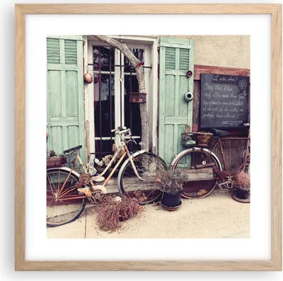 Produktbild von Gerahmtes Poster - Rahmen in heller Eiche - Fahrräder Vintage Mietshaus - 40x40 cm - Wand Bild - Wanddeko - Wandbilder - Kunstposter - Wandposter - Bilderrahmen - Bilder - Kunstdruck - P2NAC40x40-4588