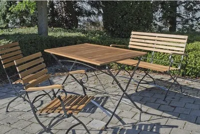 Obrázek produktu pro Sada zahradního nábytku Acamp Lindau 6místná skládající se ze: 2 židlí, lavice, stolu 120 x 80 x 75 cm železné dřevo hnědá antracitová skládací