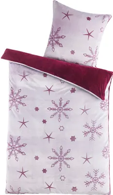 Produktbild von Bettwäsche Winter Flausch Cashmere Touch Uni Wende warm 2 teilig 135x200 mit RV Snowflake Rose / Bordeaux