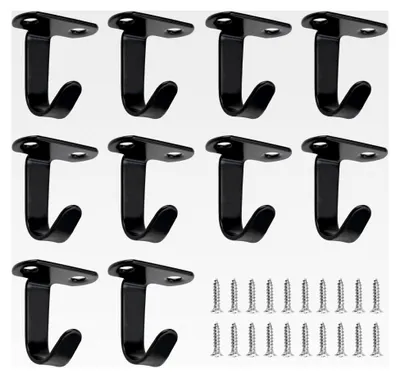 Produktbild von 10 Stück schwarze Deckenhaken, Schraubhaken für Jacken mit 20 Schrauben, Wandhaken für Garderobe, geeignet für Bad, Küche, Schals, Schlüssel