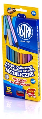 Obrázok produktu pre Kredki ołówkowe z czarngo drewna metaliczne 12 kolorów