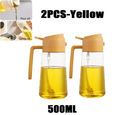 Produktbild von 500ml Ölsprühflasche, 2in1 Multifunktional, Ölsprüher Dose Sprühflasche Ölglas Ölsprüher Speiseöl Spray zum Kochen, Grillen, Backen, Heißluft.Farbe:2 Stück - Gelb