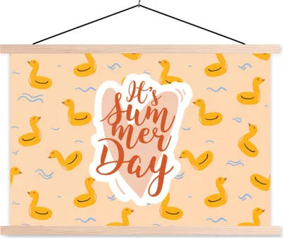 Produktbild von MuchoWow® Textilposter Sommer - Poolband - Gelb 120x80 cm mit holzfarbenen Rahmen - Aufhängeset
