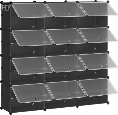 Image de Étagère à chaussures avec 12 compartiments, armoire à chaussures pour 48 paires de chaussures en noir