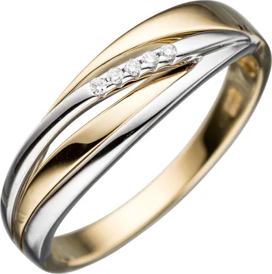 Produktbild von Ring Damenring mit 5 Diamanten Brillanten 585 Gold Gelbgold & Weißgold bicolor, Ringgröße:Innenumfang 54mm  Ø17.2mm
