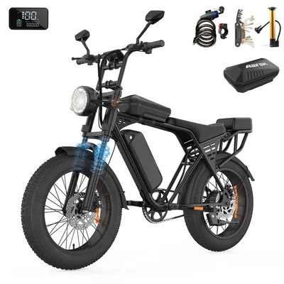 Produktbild von X5 Elektrofahrrad All‑Terrain‑Fettreifen, 48V 15Ah, 80 km Reichweite, 20 Zoll, Doppelscheibenbremsen vorne & hinten, zwei Lademöglichkeiten, 200 kg