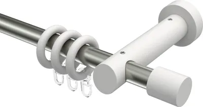 Produktbild von Interdeco Gardinenstange / Vorhangstange Edelstahl-Optik / Weiß, Typ Talena Feta (Kappe), 20 mm Ø 1-läufig, 400 cm