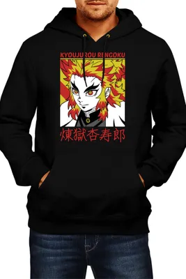 Obrázok produktu pre Pánska Mikina S Kapucňou Japan Animation Manga Anime Comics Demon Anime Slayer Kyojuro Rengoku 02 Fastest Sword, Man M / čierna