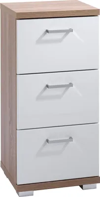 Produktbild von byLIVING Unterschrank Nebraska, Breite 37 cm, Badezimmerschrank mit Metallgriffen, Front in Hochglanz weiß, Korpus in Eichen-Optik