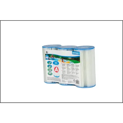 A package of three Intex A filter cartridges for a swimming pool.