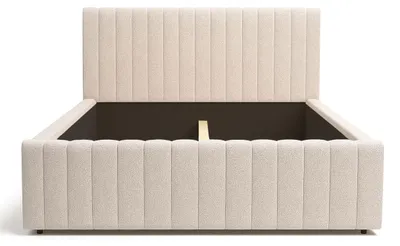 Image de Lit rembourré Batina Lit double Tissu chenille beige Finition au choix