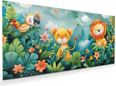 Produktbild von Glasbild 80x40cm in XXL für Wohnzimmer, Schlafzimmer Motiv Dschungeltiere