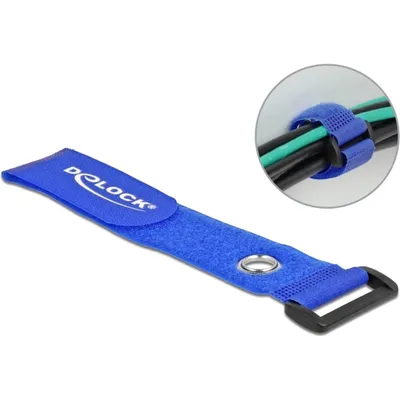 Produktbild von Delock Klett-Kabelbinder mit Schlaufe und Befestigungsöse L 280 x B 38 mm blau 3 Stück