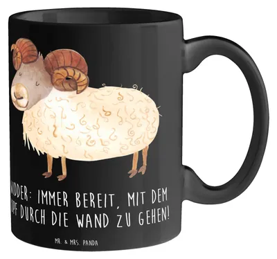 Produktbild von Mr. & Mrs. Panda Kaffeetasse Widder Power - Schwarz - Geschenk, Kaffeebecher, Führungspersönlichkeit, Teetasse, Sternzeichen, Herausforderung, Horoskop, Entschlossenheit