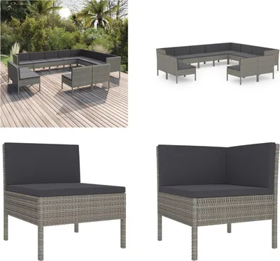 Produktbild von vidaXL 12 tlg. Garten Lounge Set mit Auflagen Poly Rattan Grau - Garten-Sofagarnitur - Garten-Sofagarnituren - Gartensofa-Set - Gartensofa-Sets
