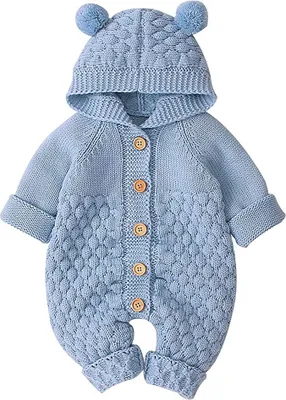 Produktbild von Neugeborenes Baby Ohr Kapuze Gestrickte Strampler Overall Winter wärmer Schneeanzug für Jungen Mädchen  66cm