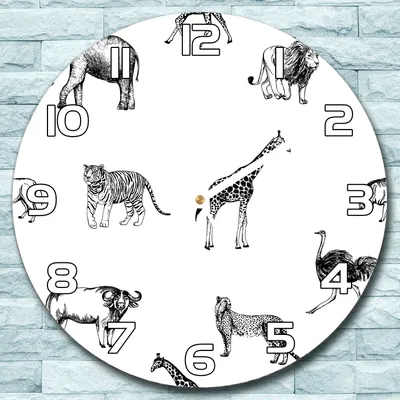 Produktbild von Wanduhr aus Glas Rund fi 30 Safari Tiere Afrika Quarz Deko Wohnzimmer Büro