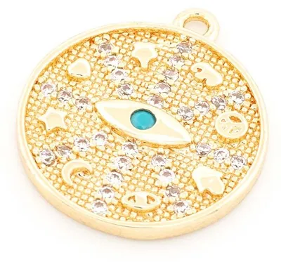 Produktbild von Vintageparts Amulett-Anhänger Messing 14K vergoldet Zirkonia 17mm