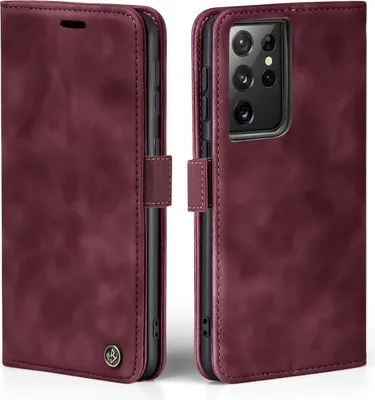 Produktbild von Handy Hülle für Samsung Galaxy S21 Ultra 5G Klapphülle Bookcase Flip Cover Handy Tasche Etui Farbe: Weinrot