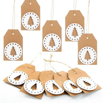 Produktbild von 10 Weihnachtsanhänger aus Kraftpapier mit Weihnachtsdeko braun weiß