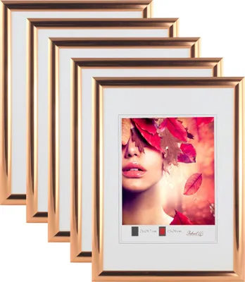 Produktbild von 3er 5er Pack Art Line Kunststoff Bilderrahmen Wanddeko Collage Poster Fotorahmen Bildträger - Farbe: 5er Rose Gold | Format: 21x29,7 DIN A4