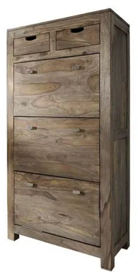Immagine prodotto di MASSIVMOEBEL24 | NATURE GREY #97 Scarpiera in legno di sheesham - oliato / grigio 80x41x160